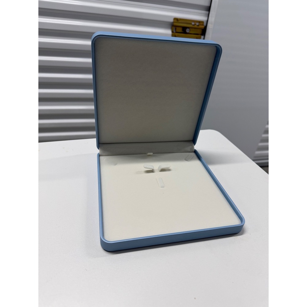 Light Blue Faux Leather Jewelry Set Presentation Box Cream Velvet Interior